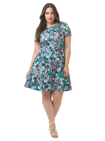 Floral Fit & Flare Scuba Dress