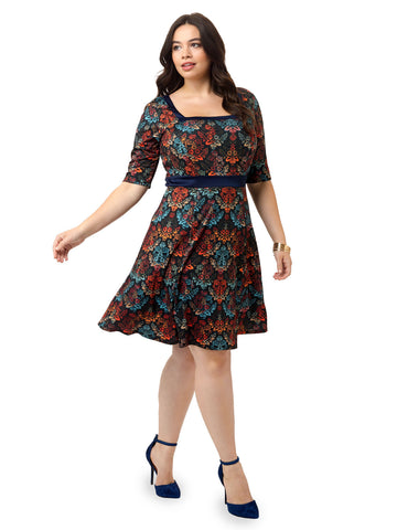 Damask Floral Fit & Flare Dress