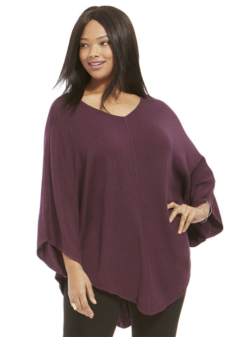 Sweater Poncho In Eggplant