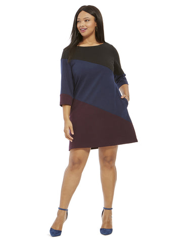 Shift Dress In Diagonal Colorblocking