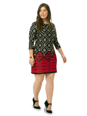 Boatneck Geometric Print Shift Dress