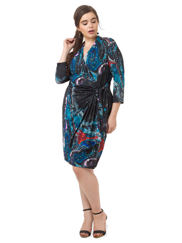 Galaxy Printed Faux Wrap Dress