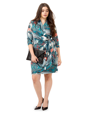 Abstract Fan Faux Wrap Dress