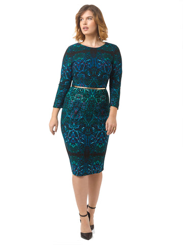 Sheath Dress In Teal Print