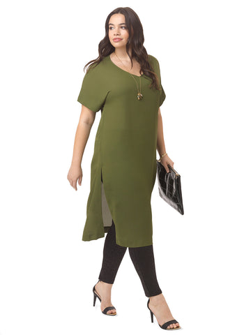 Khaki V-Neck Dress