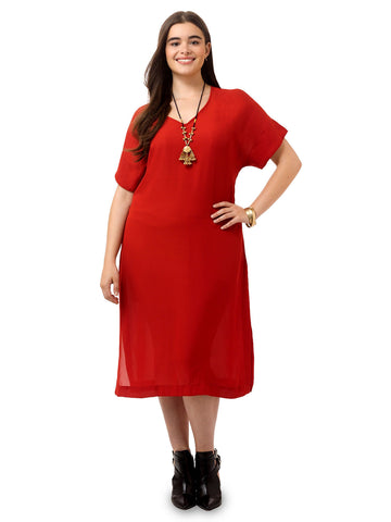 Red V-Neck Dress