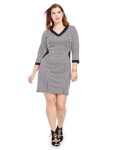 Printblocked Sheath Dress In Houndstooth