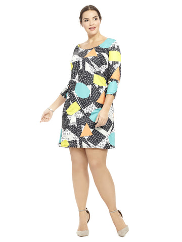 Geometric Collage Printed Shift Dress