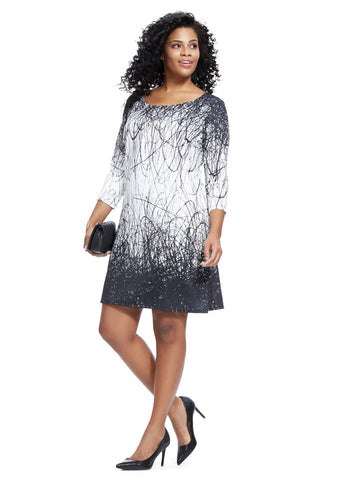 Black & White Scribble Printed Shift Dress