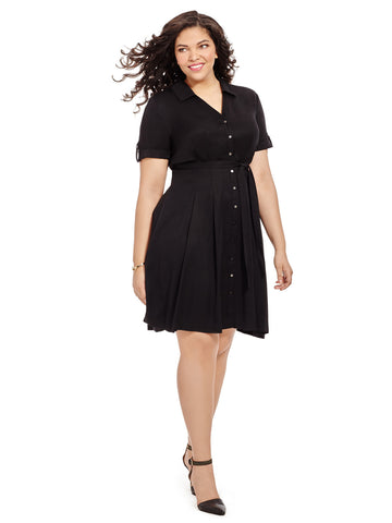 Jet Black Fit & Flare Shirt Dress