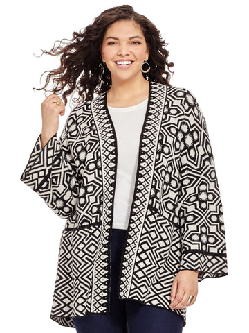 Open Front Geo Print Cardigan