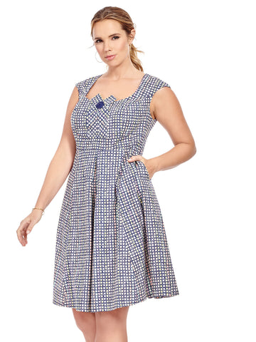 Kate Dress In Navy Button Spot