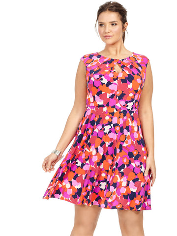 Pink & Blue Floral A-Line Dress