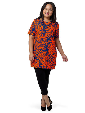 Shift Dress In Animal Print Orange