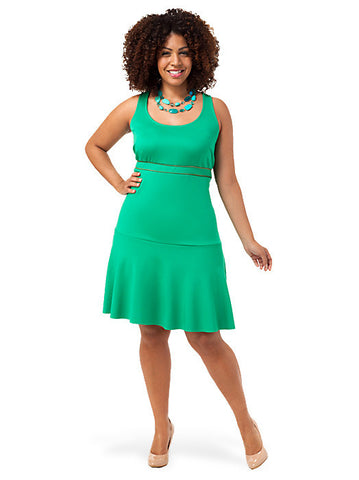 Exposed Zip Stretch Dress Green