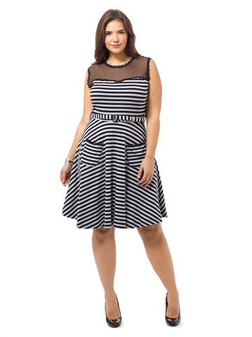 Jackie Dress In Gray & Black Stripe